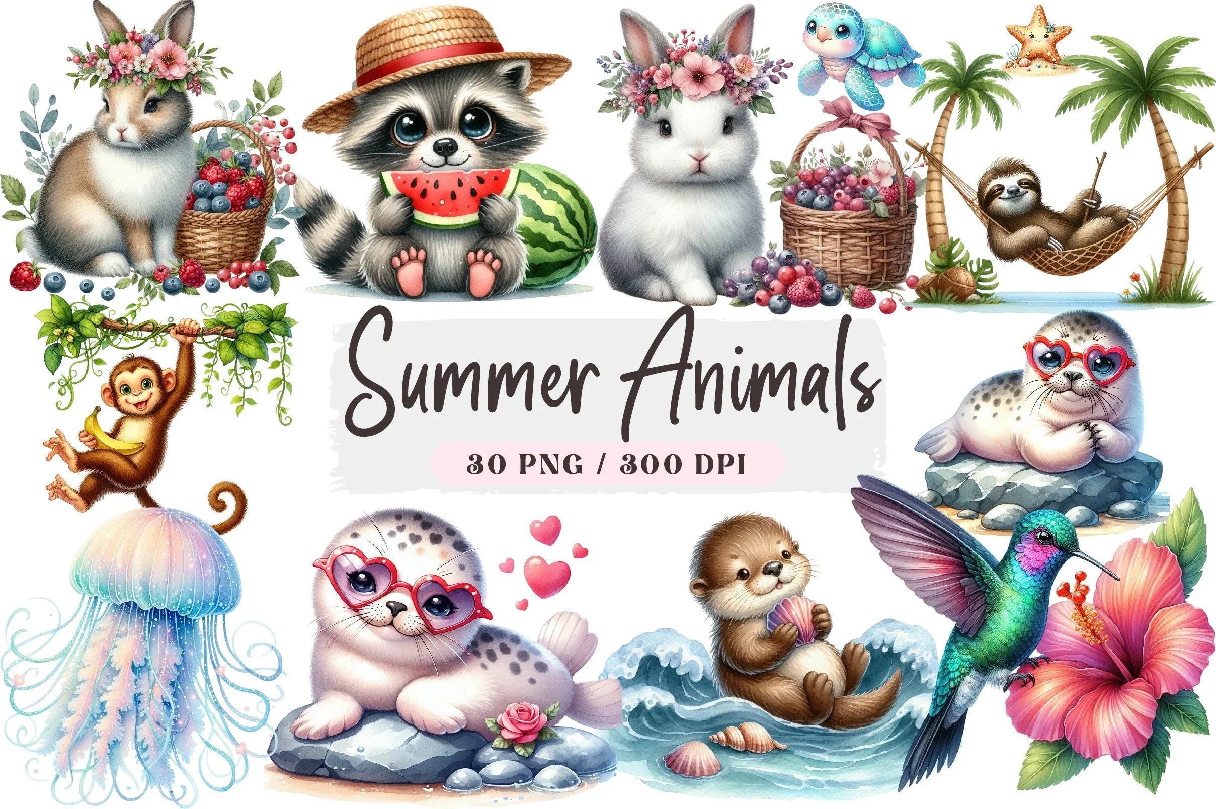 Summer Animals Clipart Bundle - CraftNest - Digital Crafting and Art