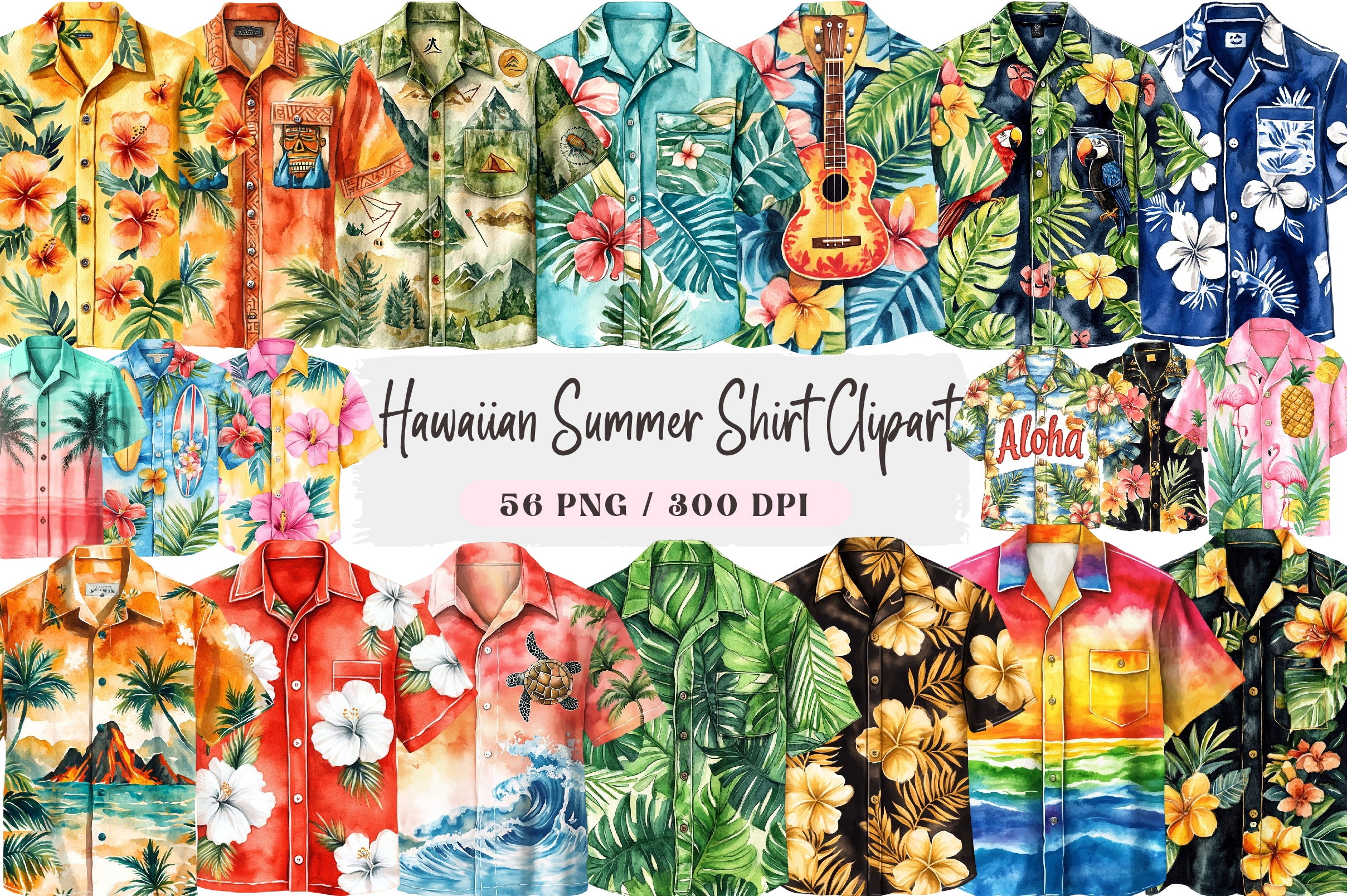 Hawaiian Summer Shirt Clipart Bundle