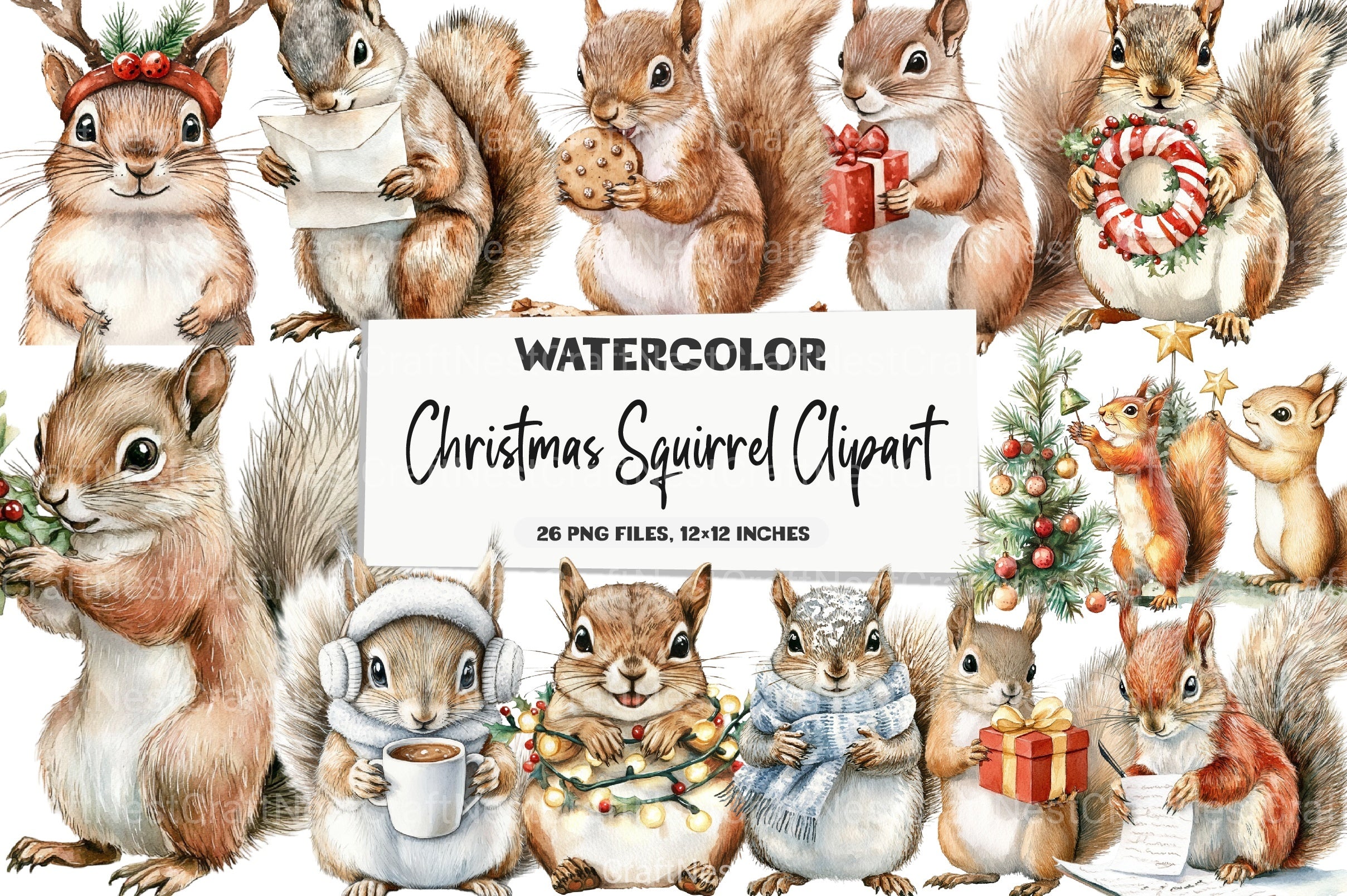 Christmas Squirrel Holiday Clipart Bundle - CraftNest - Digital Crafting and Art