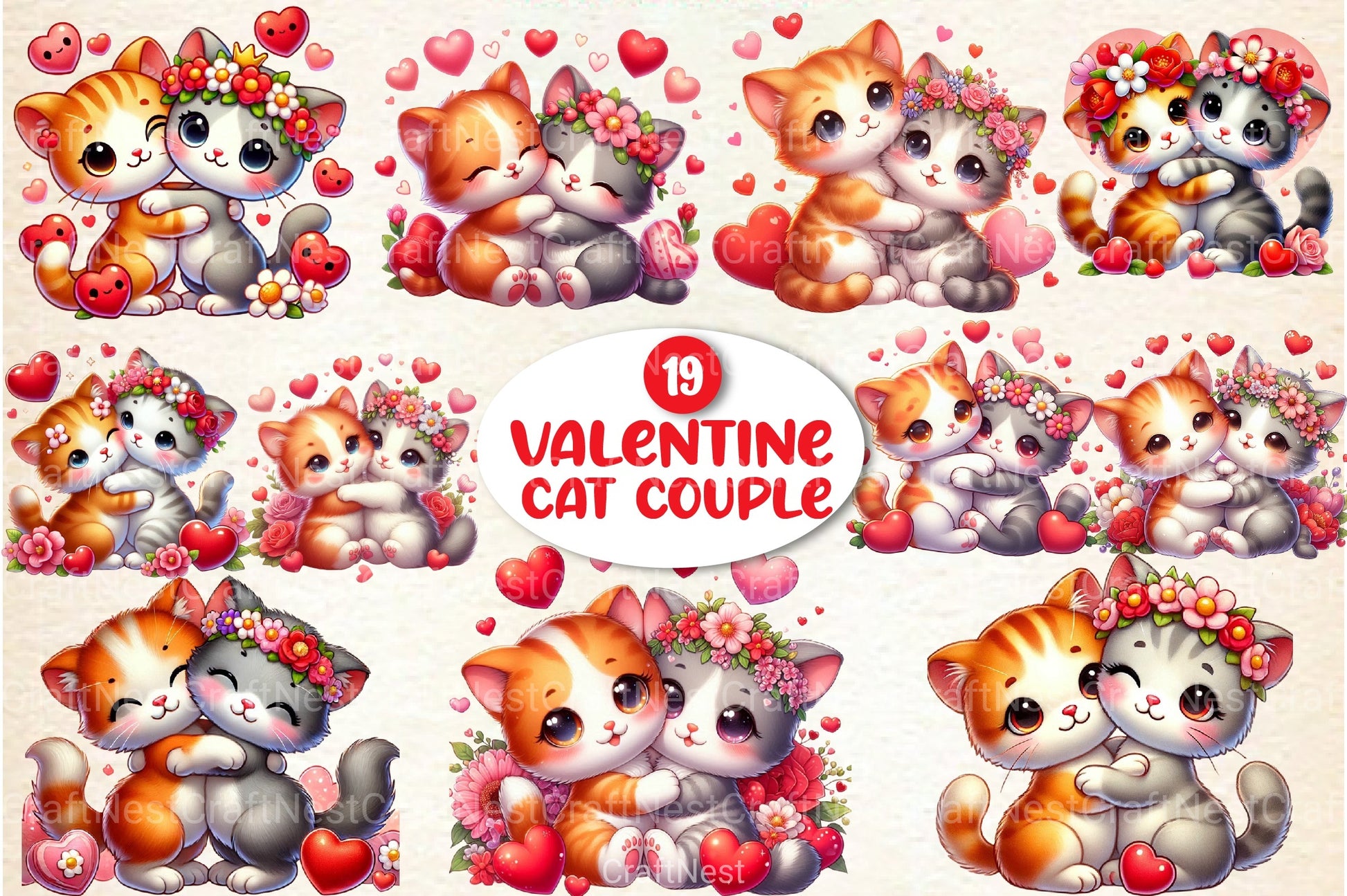 Valentine's Cat Couple Clipart Bundle - CraftNest - Digital Crafting and Art