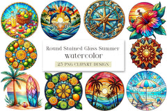 Round Stained Glass Summer Clipart Bundle - CraftNest - Digital Crafting and Art