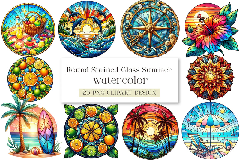 Round Stained Glass Summer Clipart Bundle - CraftNest - Digital Crafting and Art