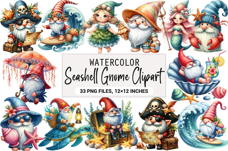 Seashell Gnome Clipart Bundle - CraftNest - Digital Crafting and Art