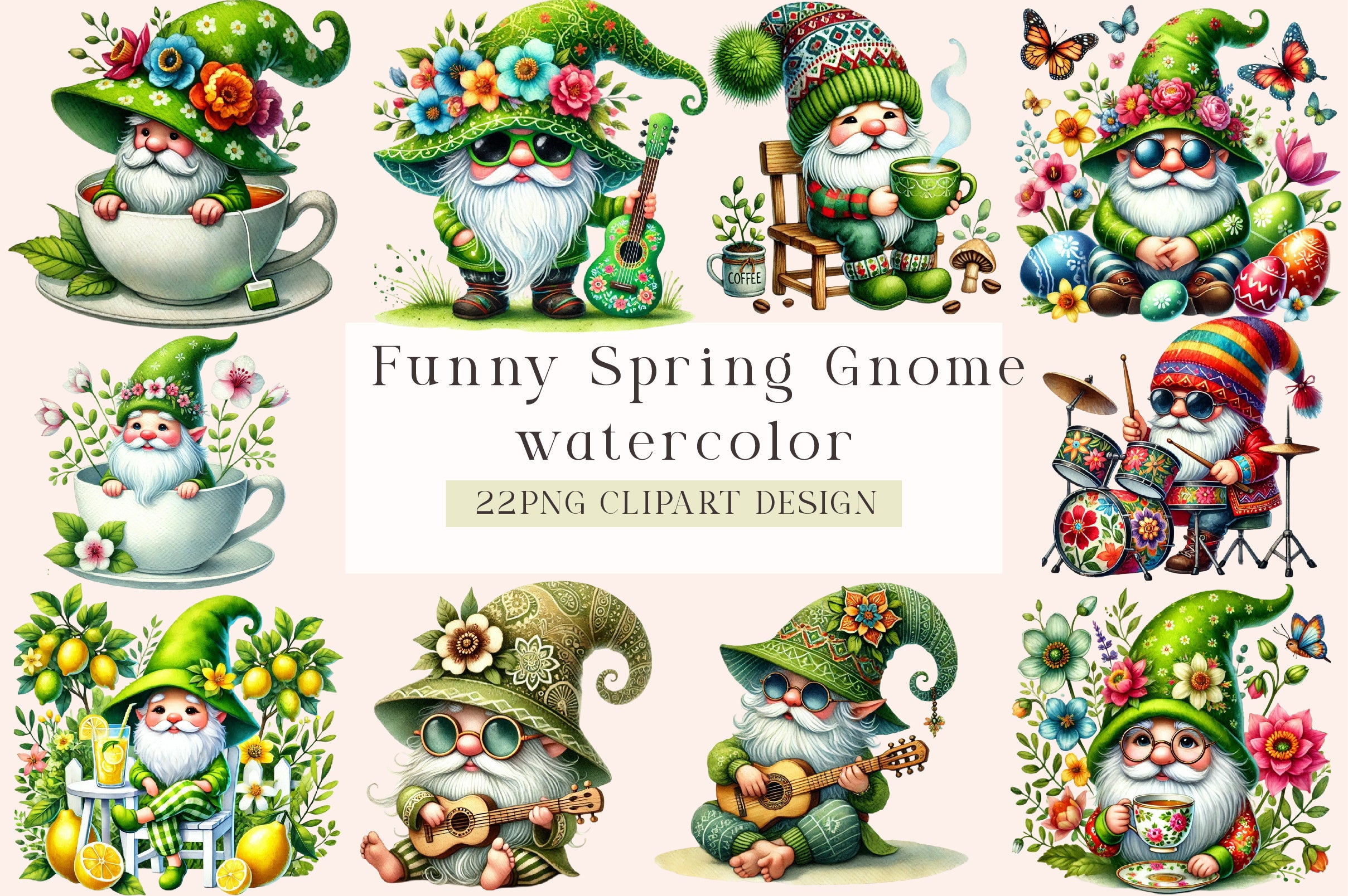 Funny Spring Gnome Clipart Bundle