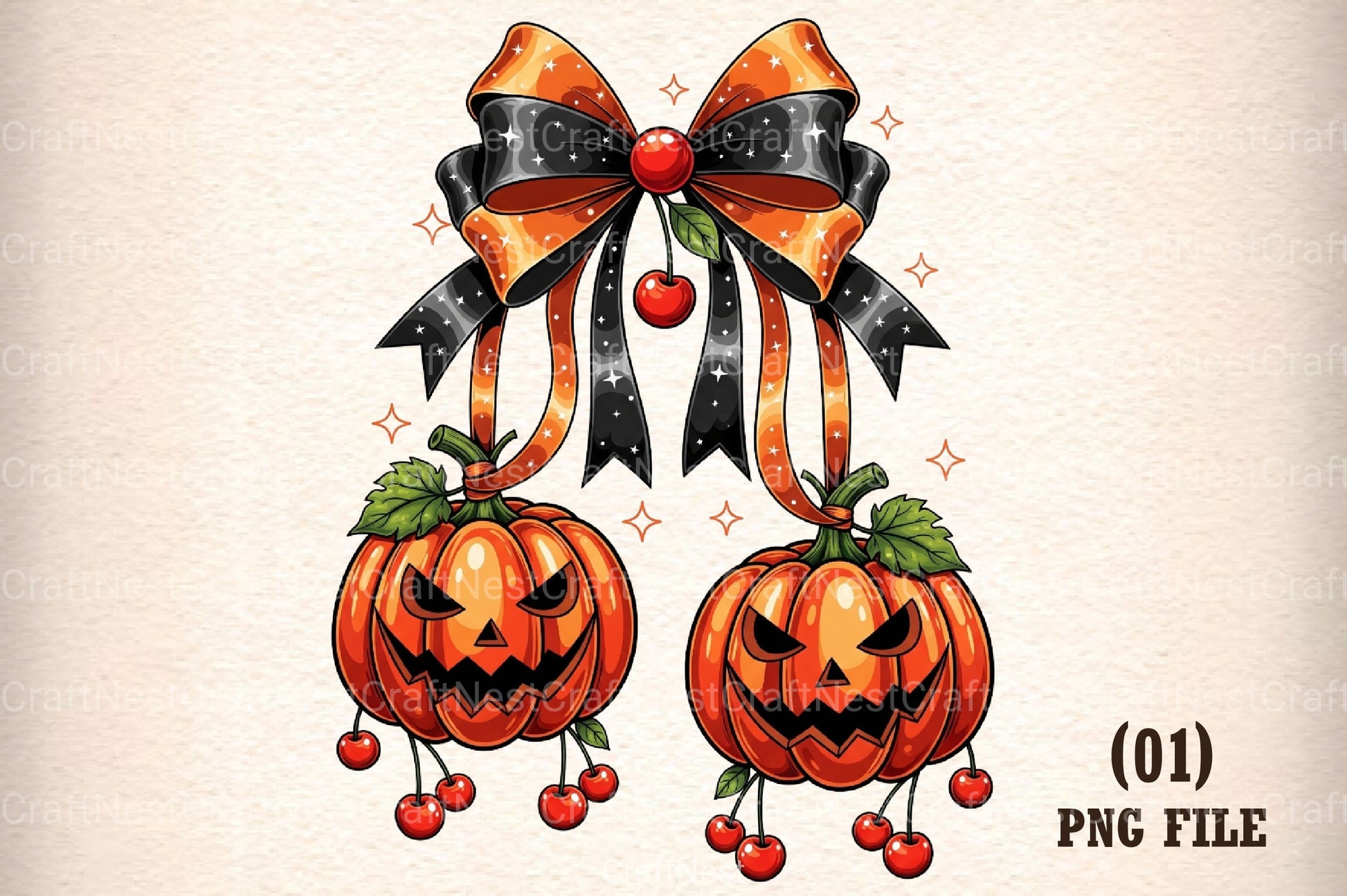 Halloween Pumpkin Cherry Bow Clipart Bundle - CraftNest - Digital Crafting and Art