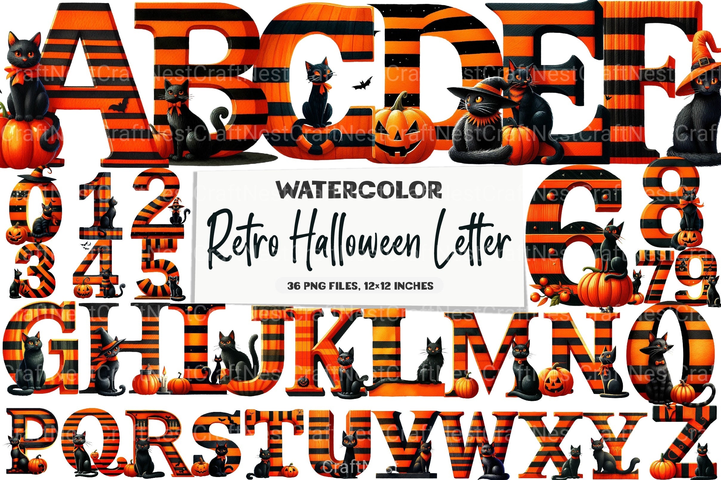 Retro Halloween Letter Clipart Bundle - CraftNest - Digital Crafting and Art