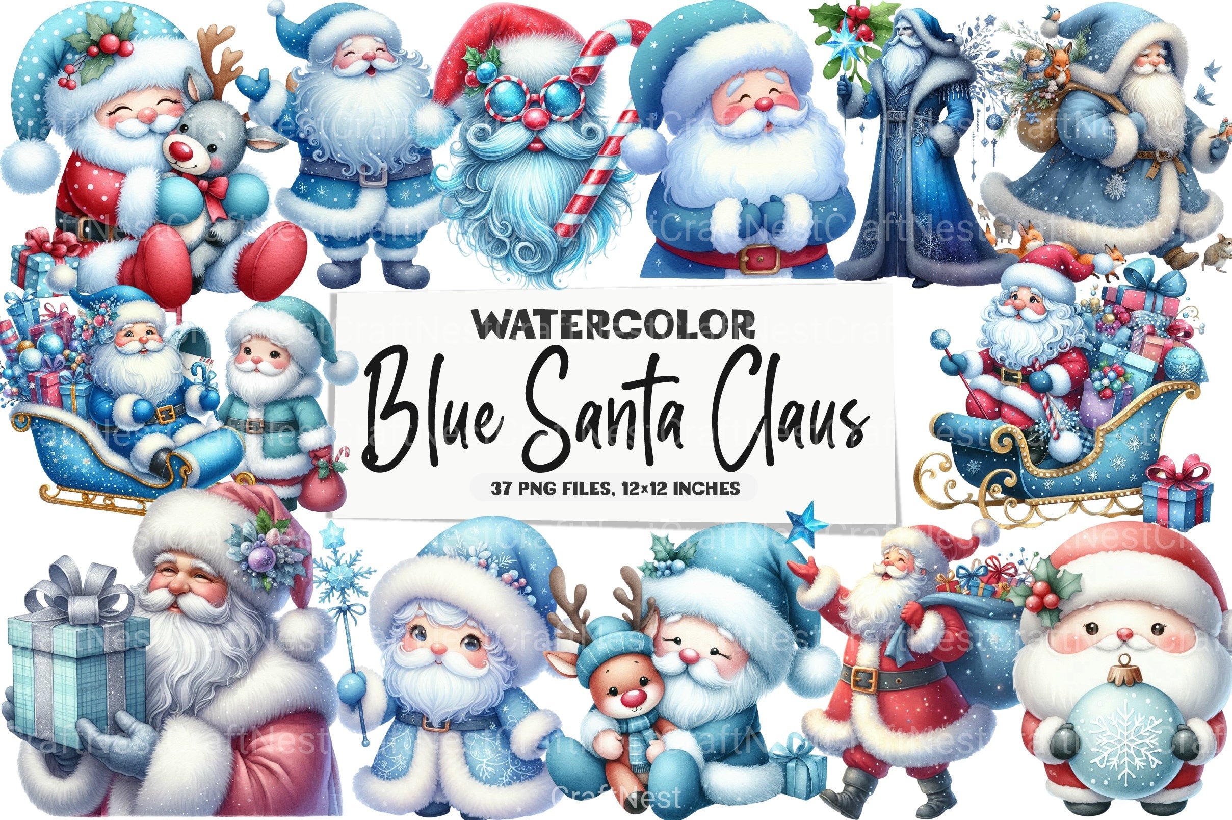 Blue Santa Claus Clipart Bundle - CraftNest - Digital Crafting and Art