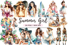 Summer Girl Clipart Bundle - CraftNest - Digital Crafting and Art
