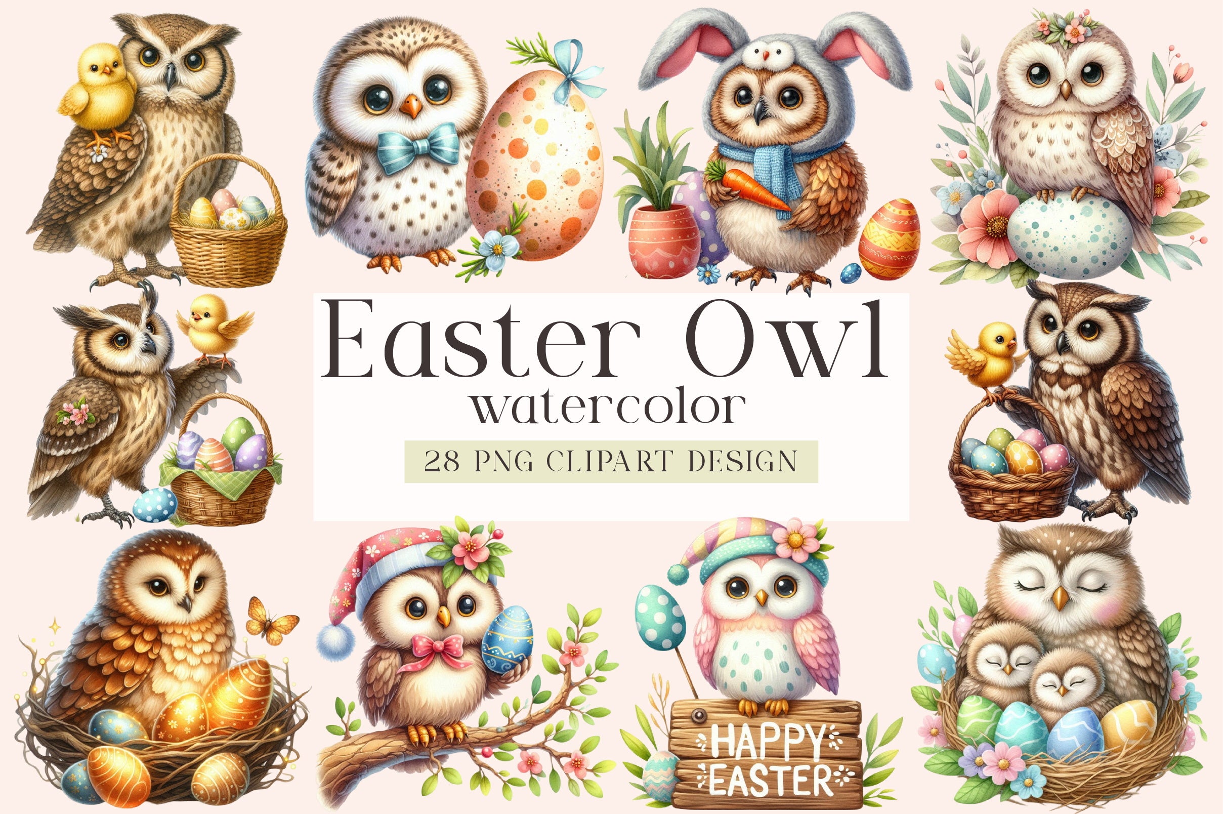 Easter Owl Clipart Bundle