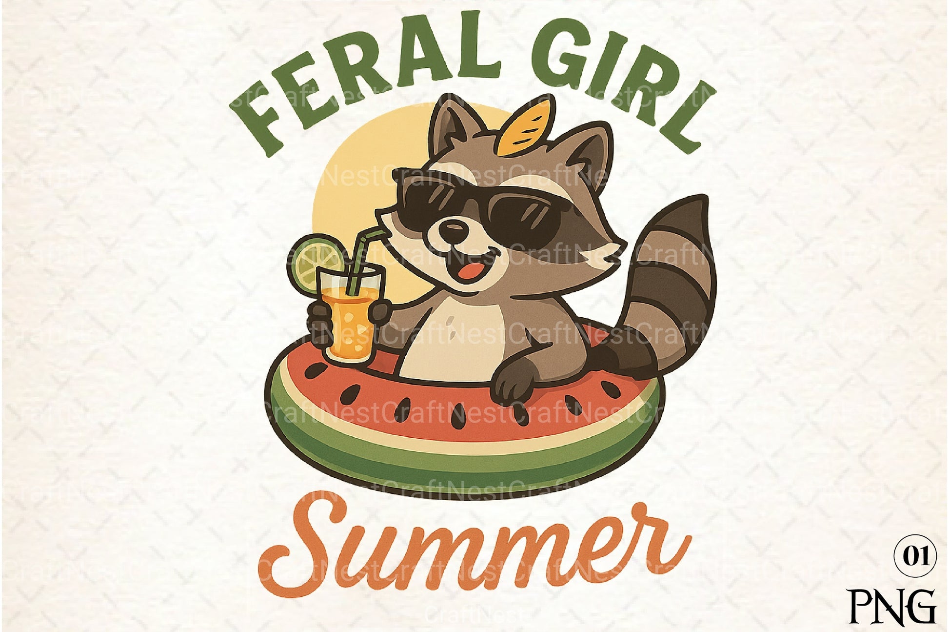 Summer Funny Raccoon Feral Girl Clipart Bundle - CraftNest - Digital Crafting and Art