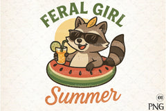 Summer Funny Raccoon Feral Girl Clipart Bundle - CraftNest - Digital Crafting and Art