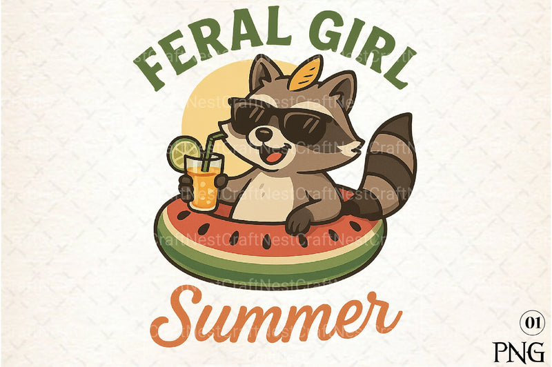 Summer Funny Raccoon Feral Girl Clipart Bundle - CraftNest - Digital Crafting and Art