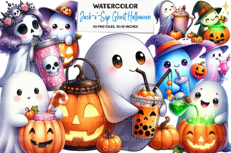 Jack O' Sip Ghost Halloween Clipart Bundle - CraftNest - Digital Crafting and Art