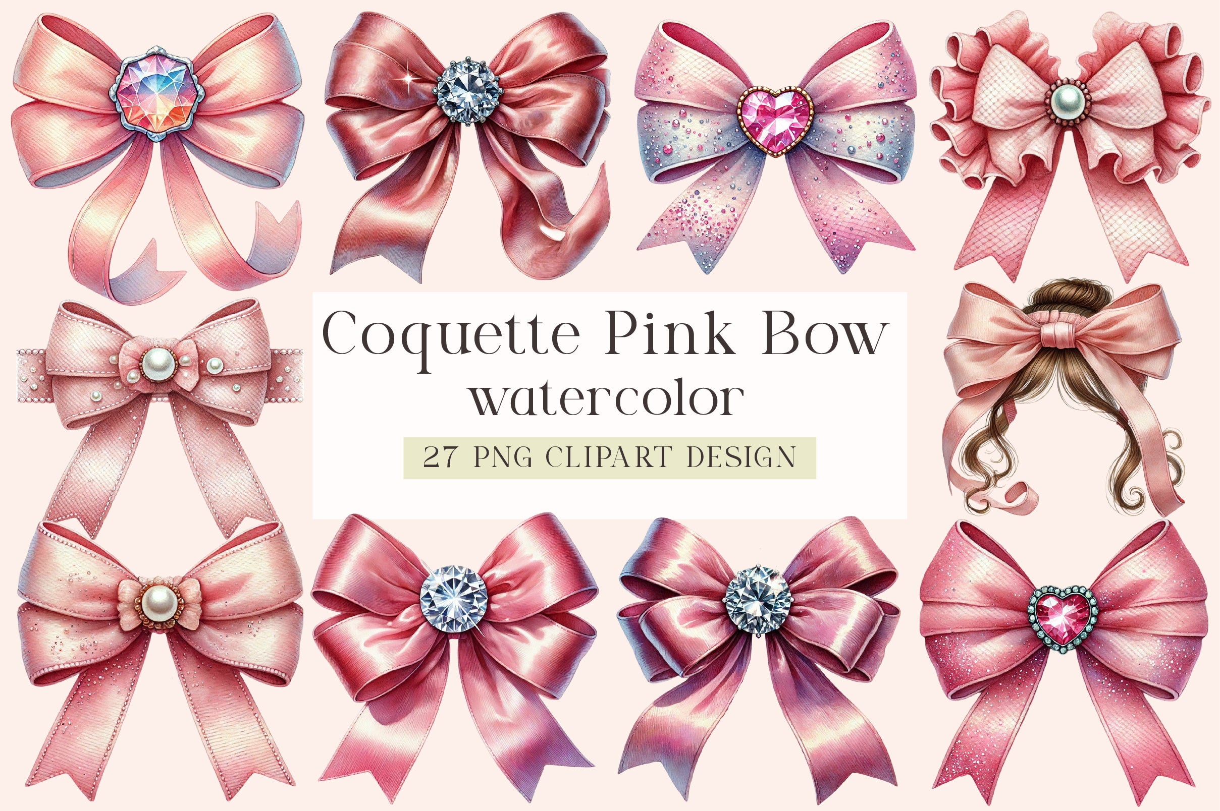 Coquette Pink Bow Clipart Bundle