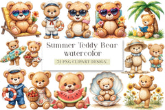 Summer Teddy Bear Clipart Bundle - CraftNest - Digital Crafting and Art