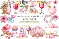 Pink Summer Beach Clipart Bundle - CraftNest - Digital Crafting and Art