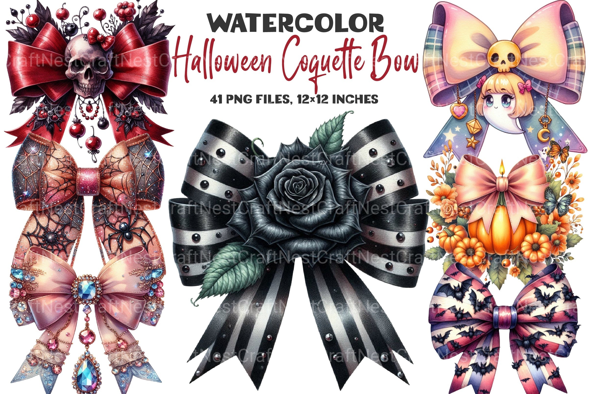 Halloween Coquette Bow Clipart Bundle 7 - CraftNest - Digital Crafting and Art