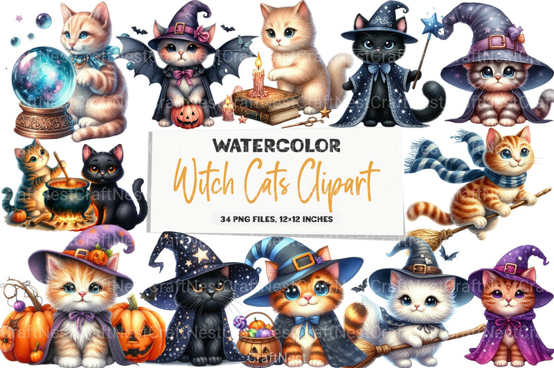 Witch Cats Clipart Bundle - CraftNest - Digital Crafting and Art