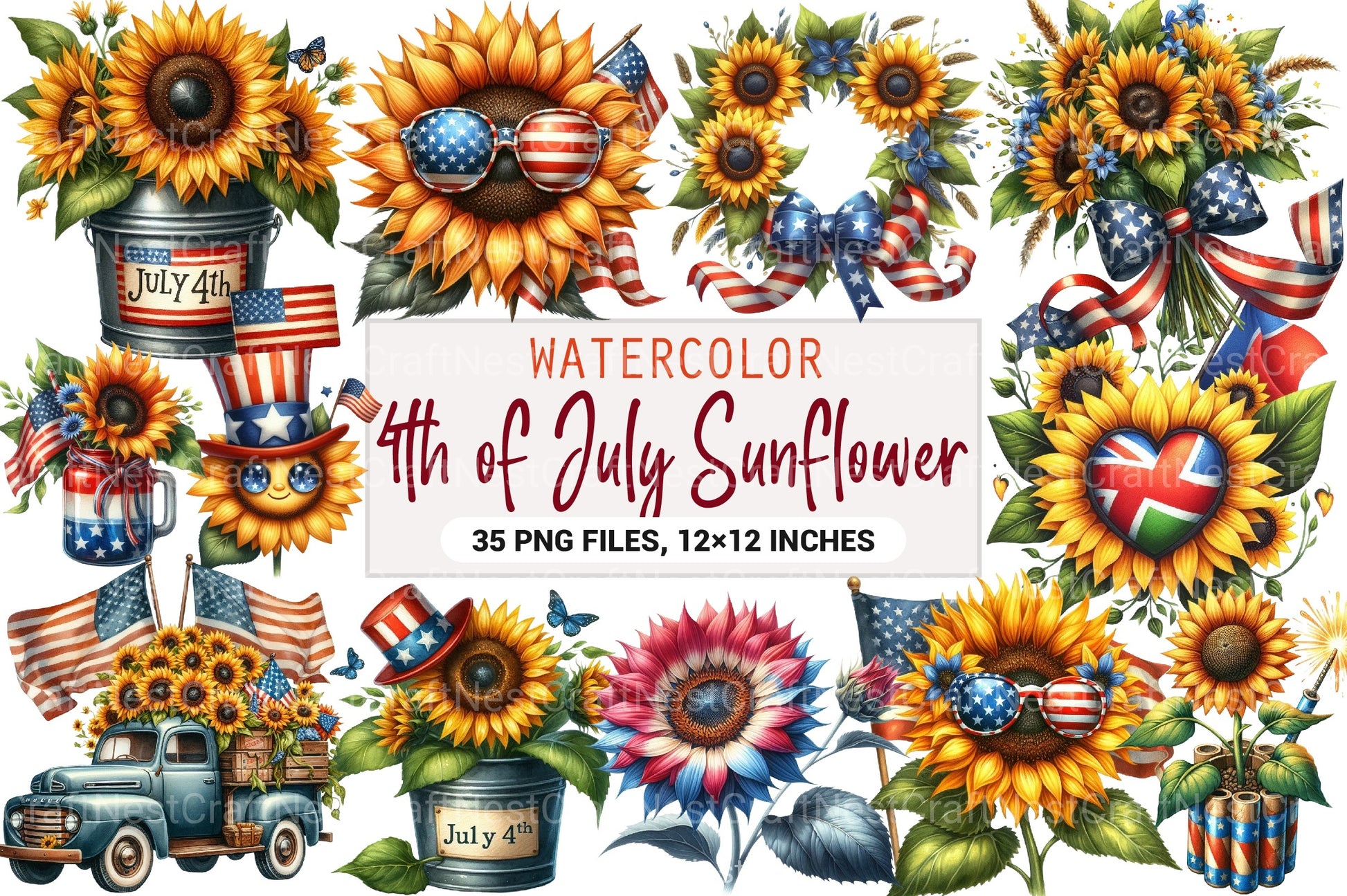 4th of July Sunflower Clipart Bundle 99 - CraftNest - Digital Crafting and Art