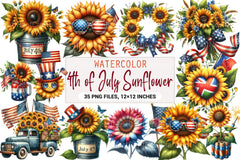 4th of July Sunflower Clipart Bundle 99 - CraftNest - Digital Crafting and Art