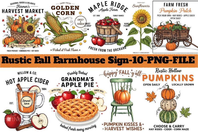 Rustic Fall Farmhouse Sign Clipart Bundle - CraftNest - Digital Crafting and Art