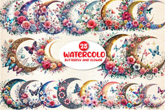 Butterfly and Flower Moon Clipart Bundle - CraftNest - Digital Crafting and Art