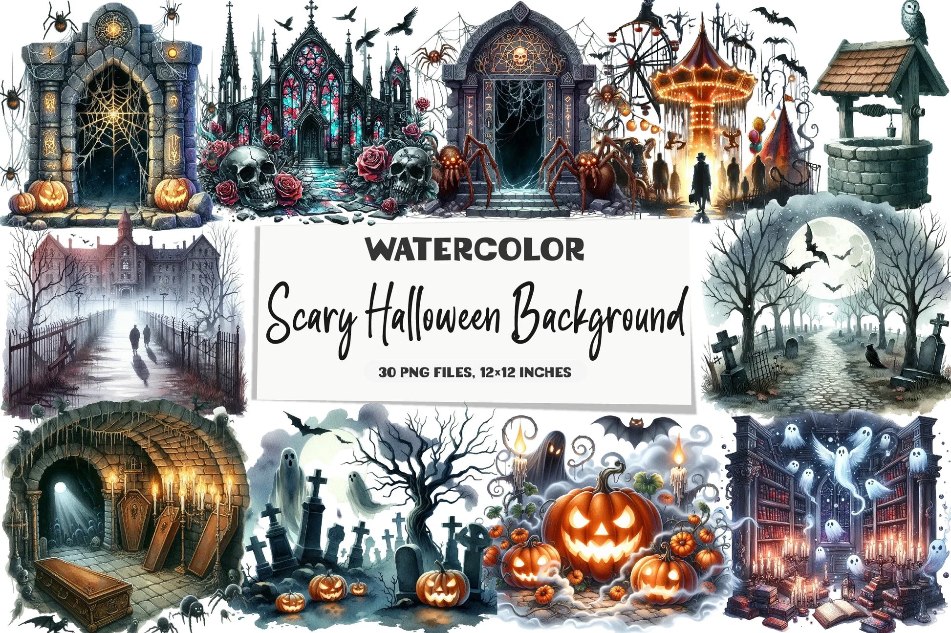Scary Halloween Background Clipart Bundle - CraftNest - Digital Crafting and Art