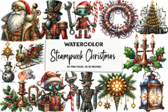 Steampunk Christmas Clipart Bundle P2 - CraftNest - Digital Crafting and Art