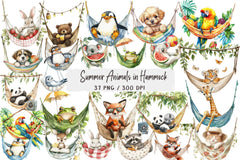Summer Animals in Hammock Clipart Bundle - CraftNest - Digital Crafting and Art