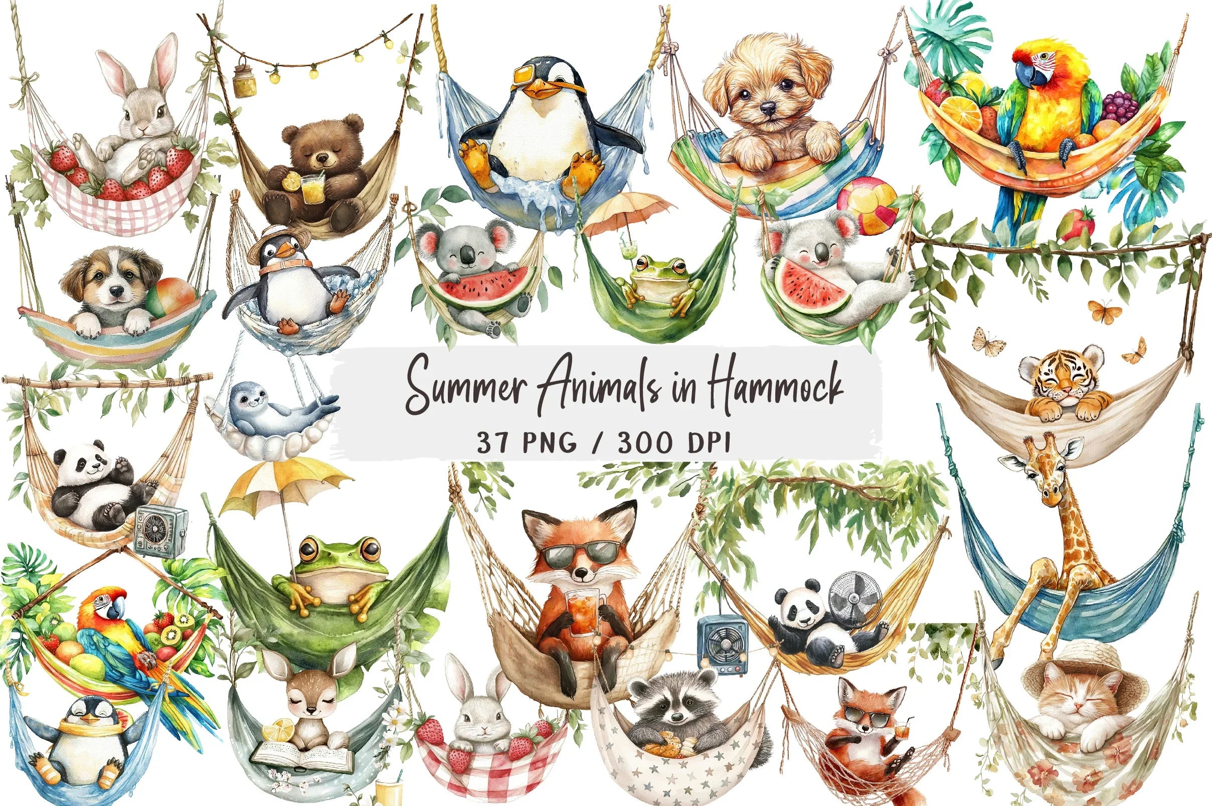 Summer Animals in Hammock Clipart Bundle - CraftNest - Digital Crafting and Art