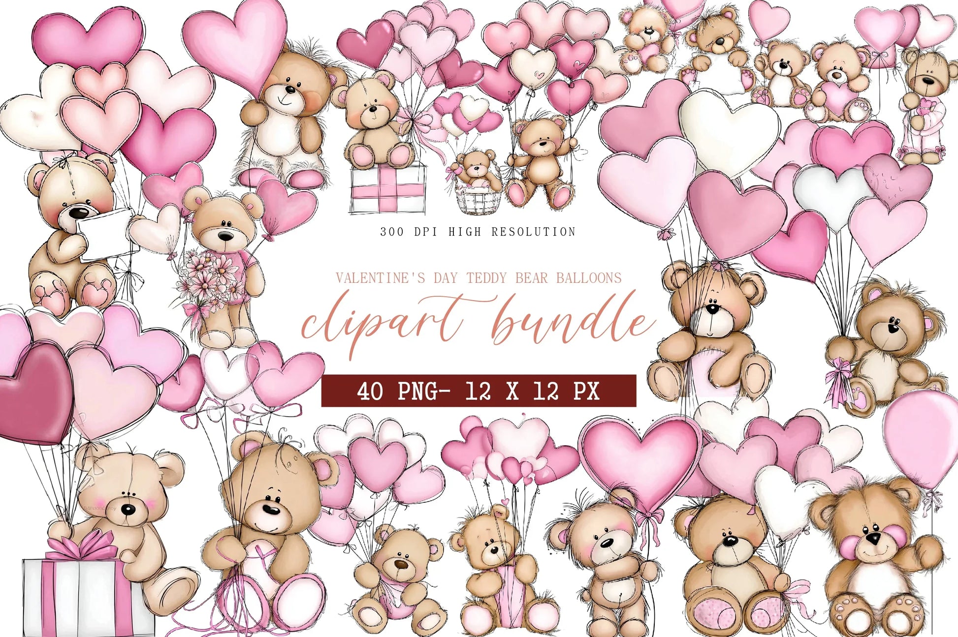 Valentine's Day Teddy Bear Balloons Clipart Bundle - CraftNest - Digital Crafting and Art