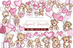 Valentine's Day Teddy Bear Balloons Clipart Bundle - CraftNest - Digital Crafting and Art