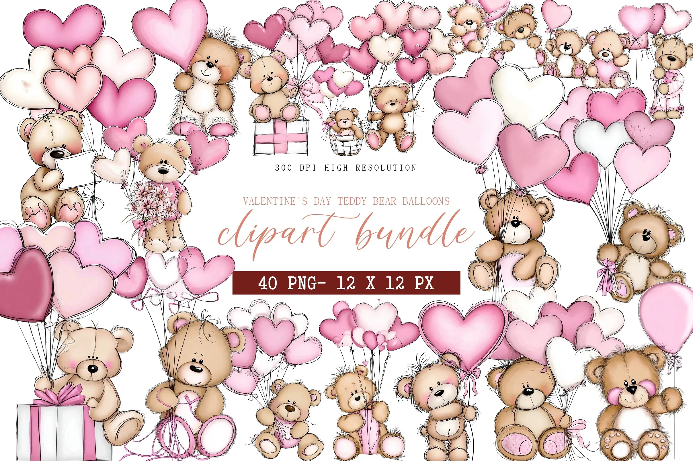 Valentine's Day Teddy Bear Balloons Clipart Bundle - CraftNest - Digital Crafting and Art