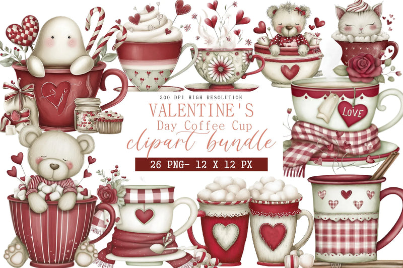 Valentine's Day Coffee Cup Clipart Bundle - CraftNest - Digital Crafting and Art
