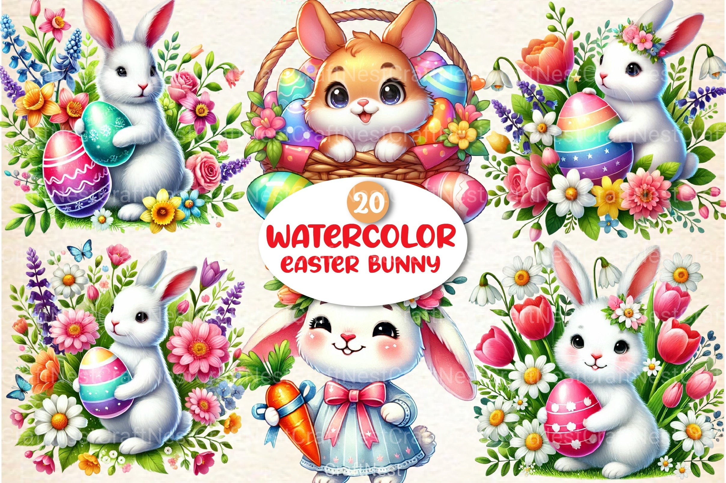 Easter Bunny Clipart Bundle 13 - CraftNest - Digital Crafting and Art