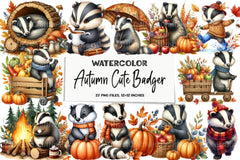 Autumn Cute Badger Clipart Bundle - CraftNest - Digital Crafting and Art
