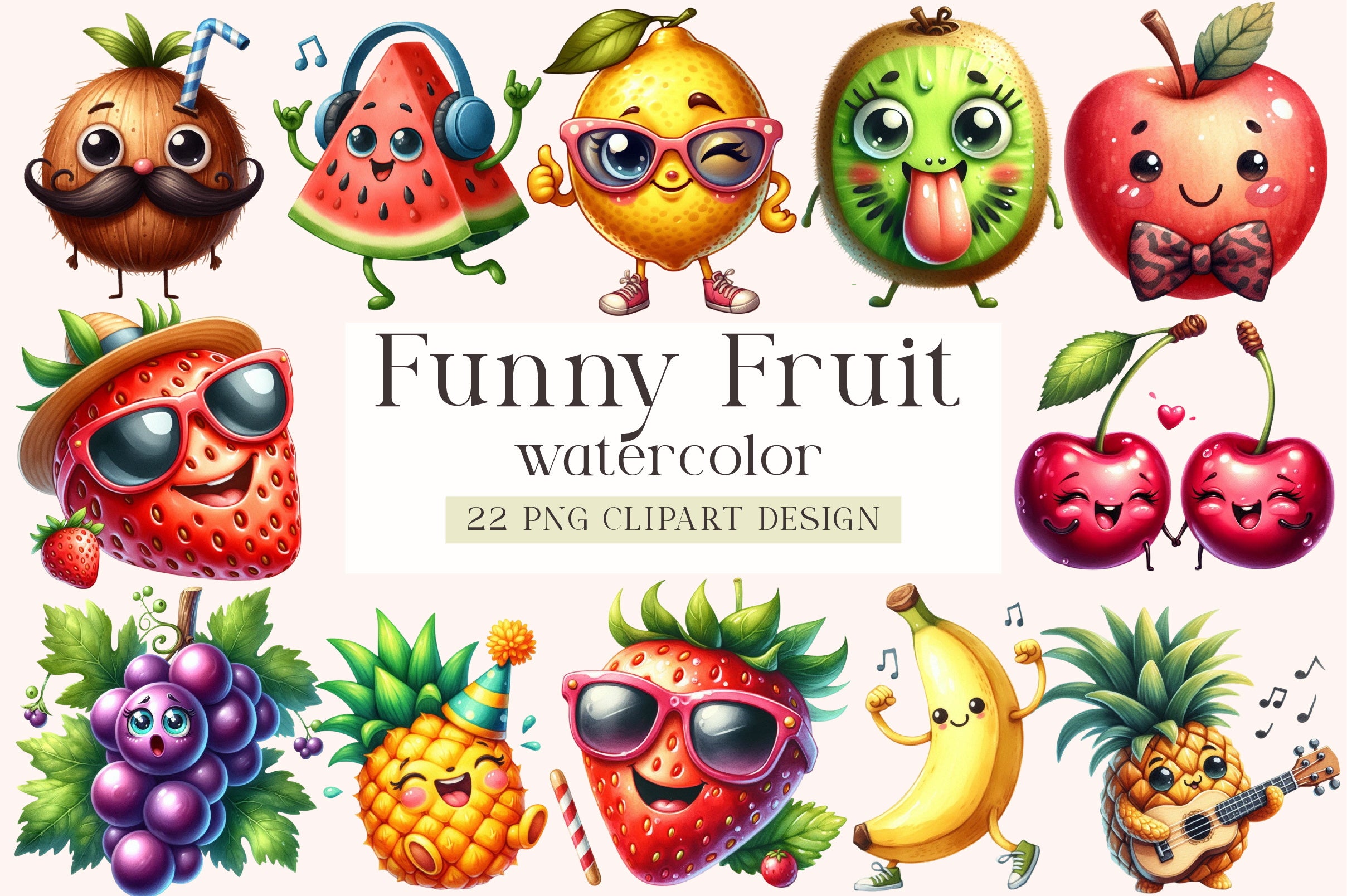 Funny Fruit Clipart Bundle