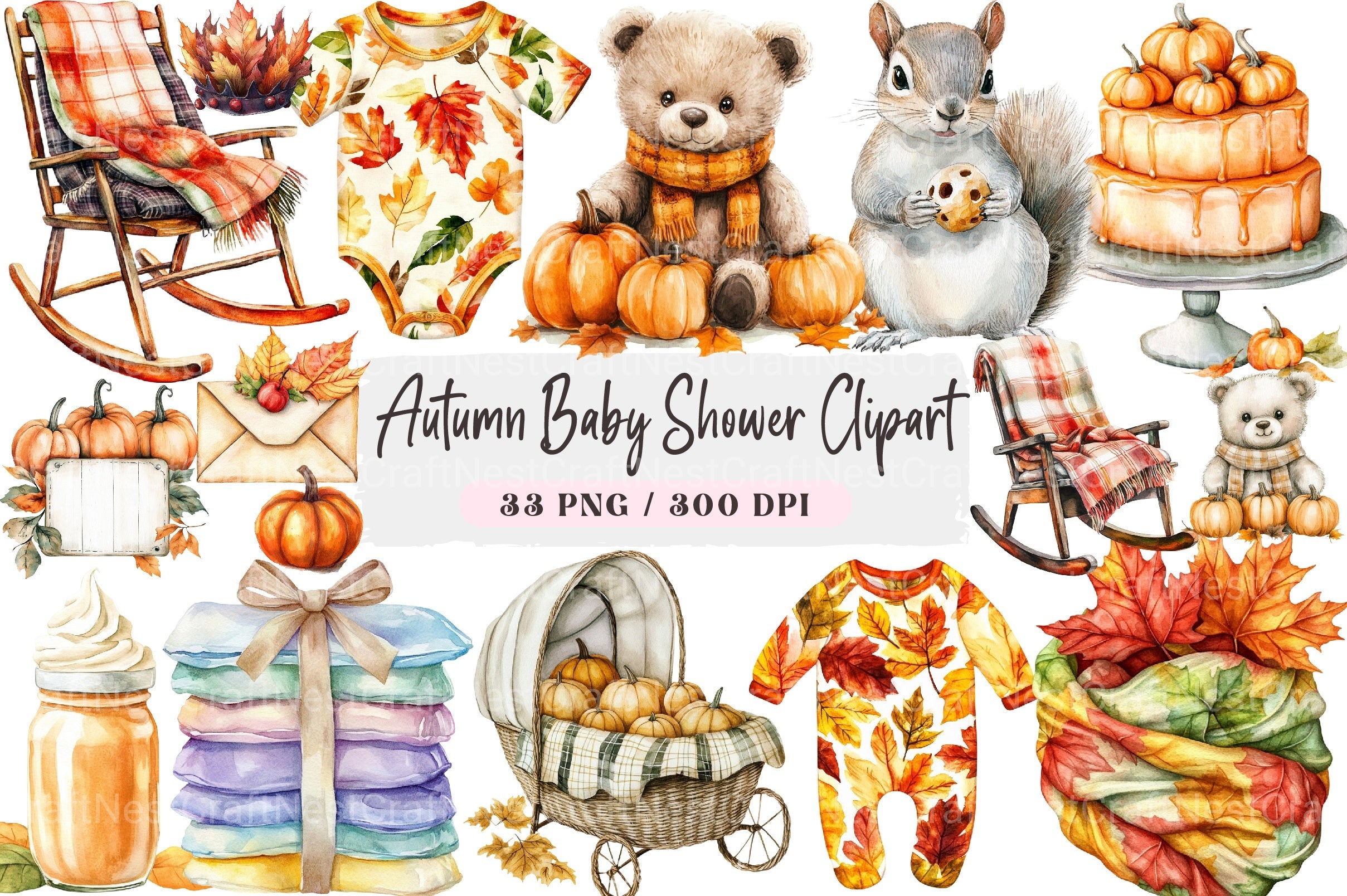 Autumn Baby Shower Clipart Bundle 90 - CraftNest - Digital Crafting and Art