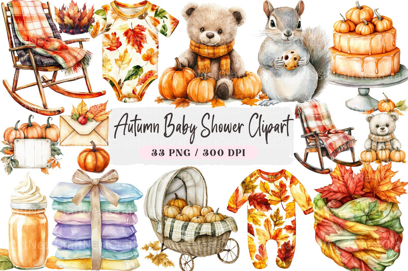 Autumn Baby Shower Clipart Bundle 90 - CraftNest - Digital Crafting and Art