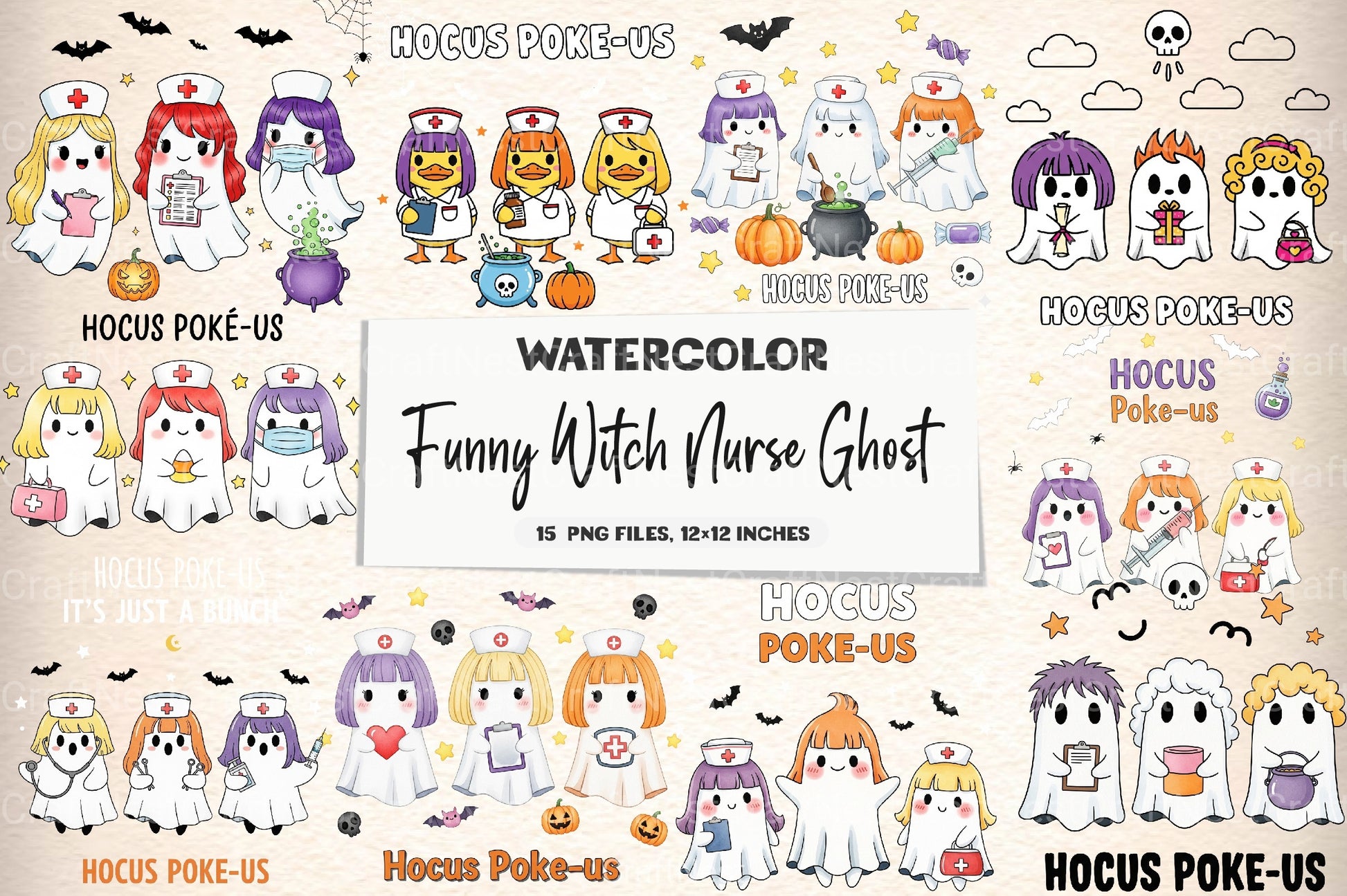 Funny Witch Nurse Ghost Clipart Bundle - CraftNest - Digital Crafting and Art
