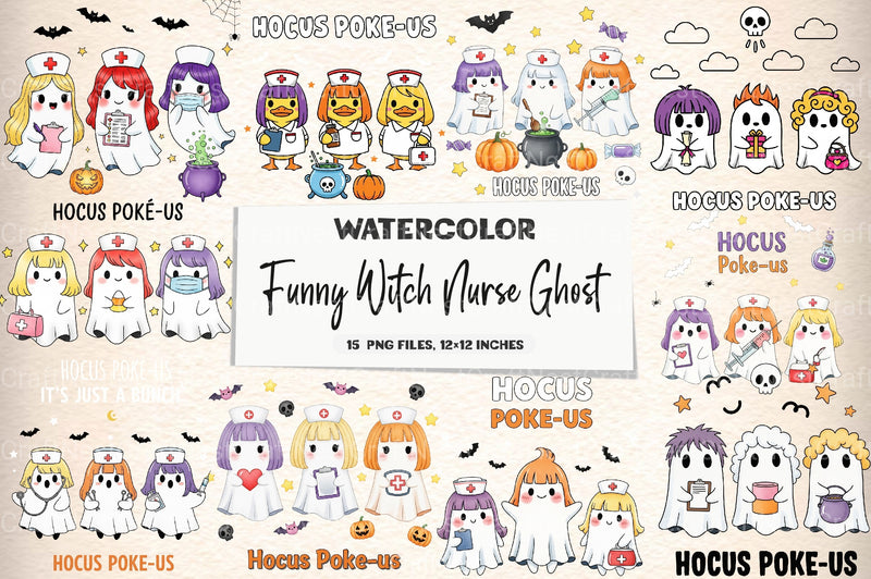 Funny Witch Nurse Ghost Clipart Bundle - CraftNest - Digital Crafting and Art