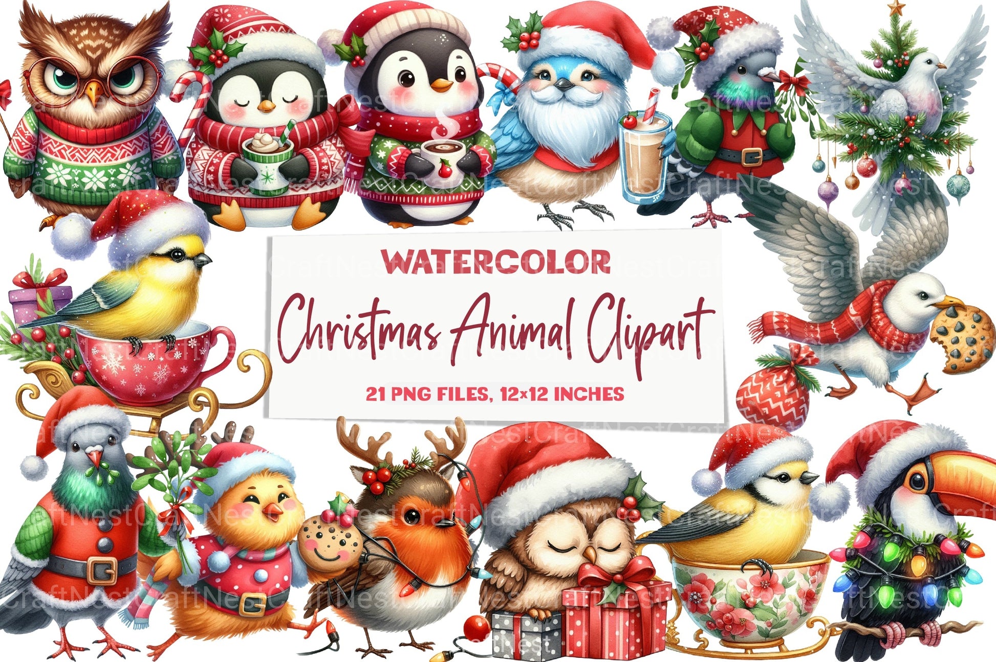 Christmas Animal Clipart Bundle 8 - CraftNest - Digital Crafting and Art