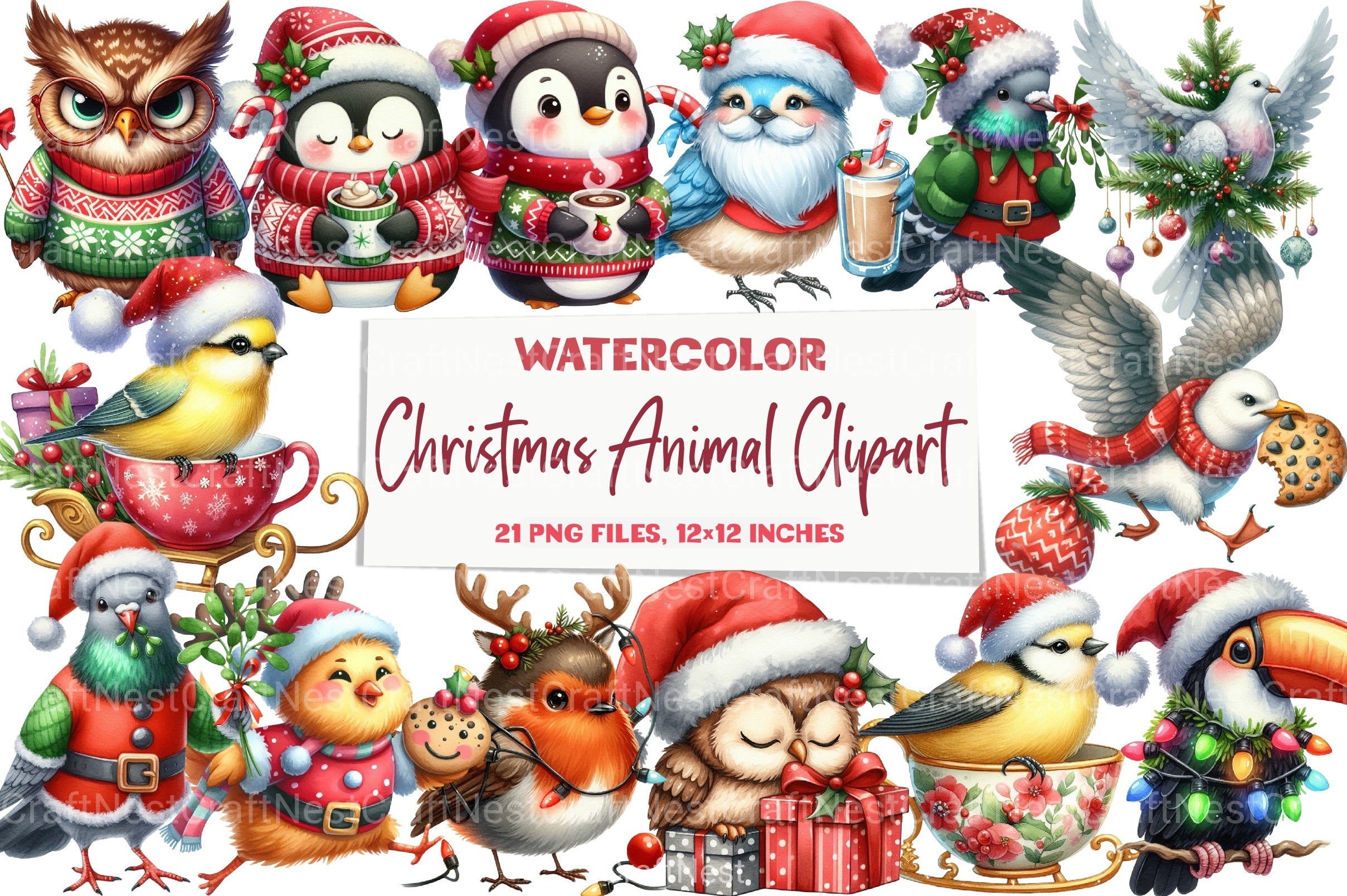 Christmas Animal Clipart Bundle 8 - CraftNest - Digital Crafting and Art