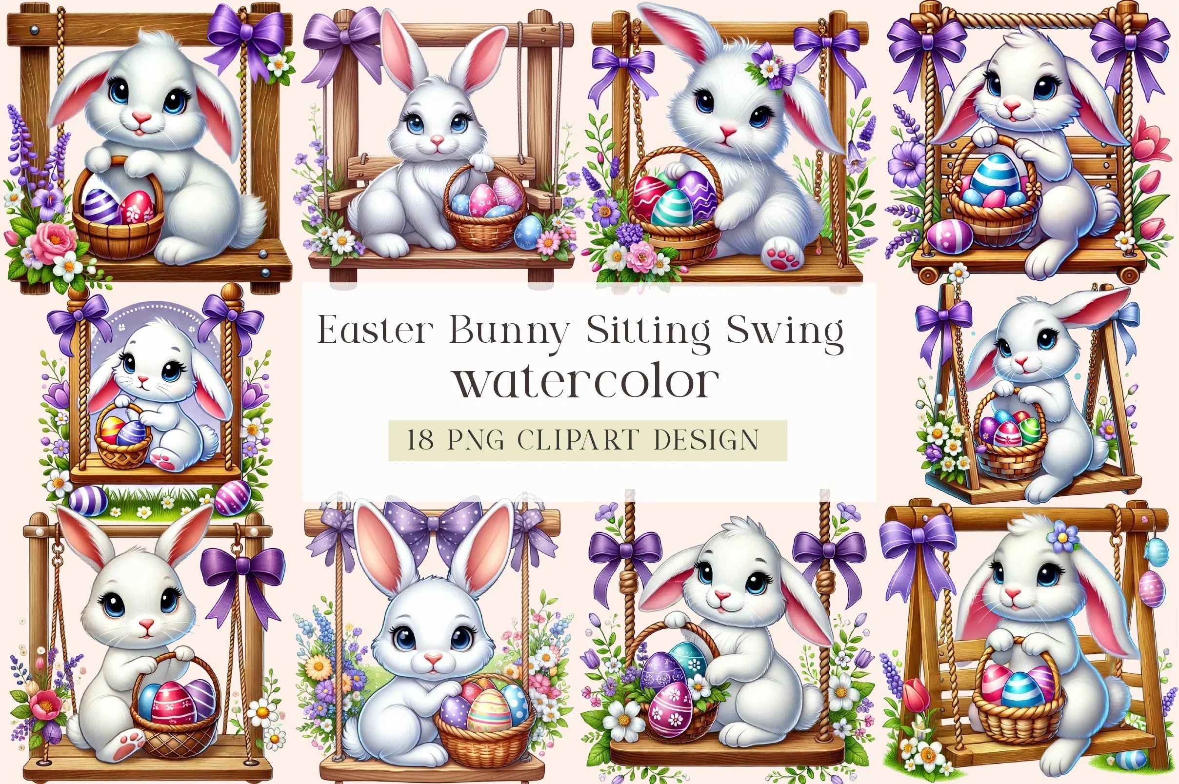 Easter Bunny Swing Clipart Bundle - CraftNest - Digital Crafting and Art