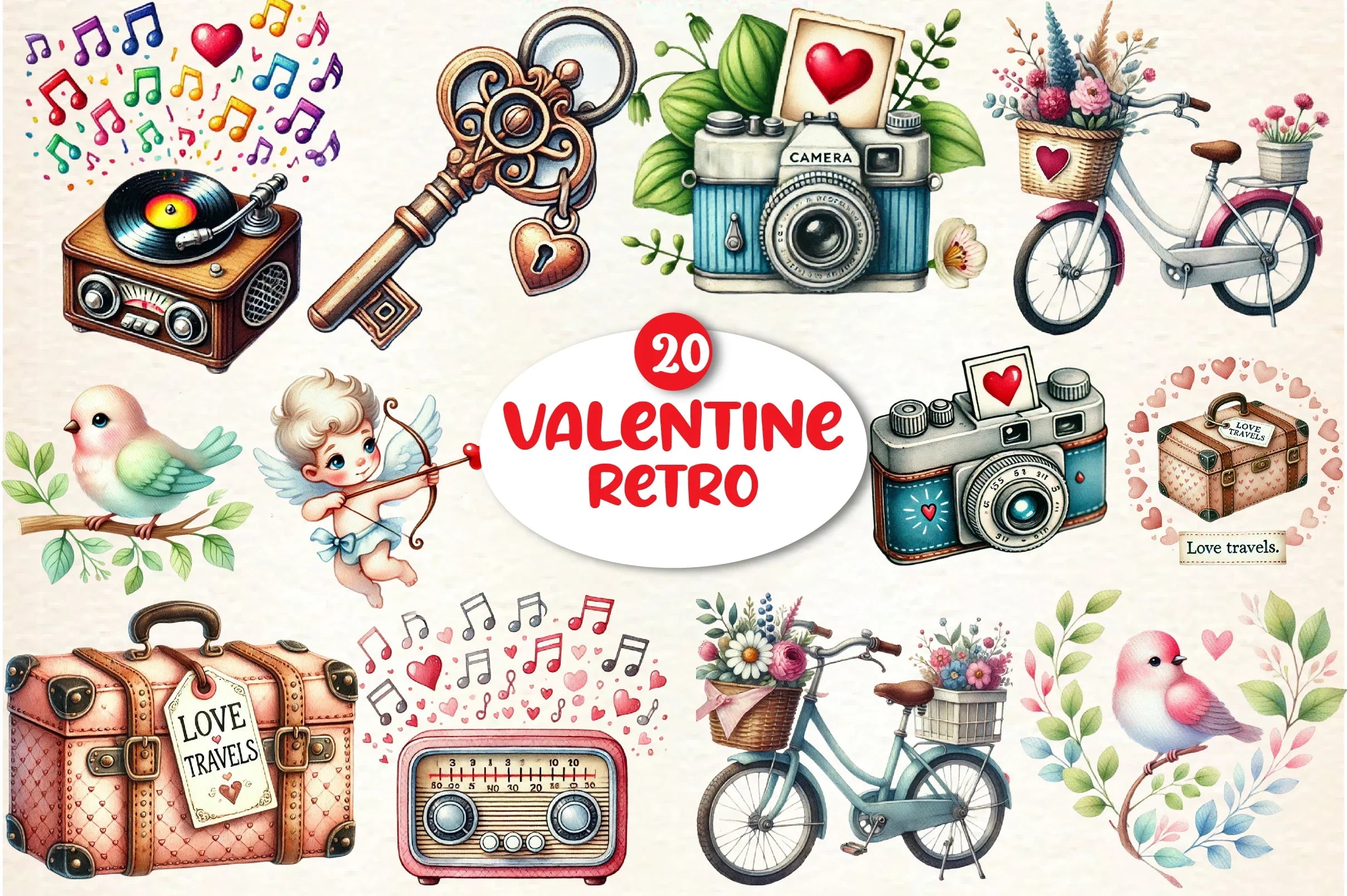 Retro Valentine Clipart Bundle - CraftNest - Digital Crafting and Art
