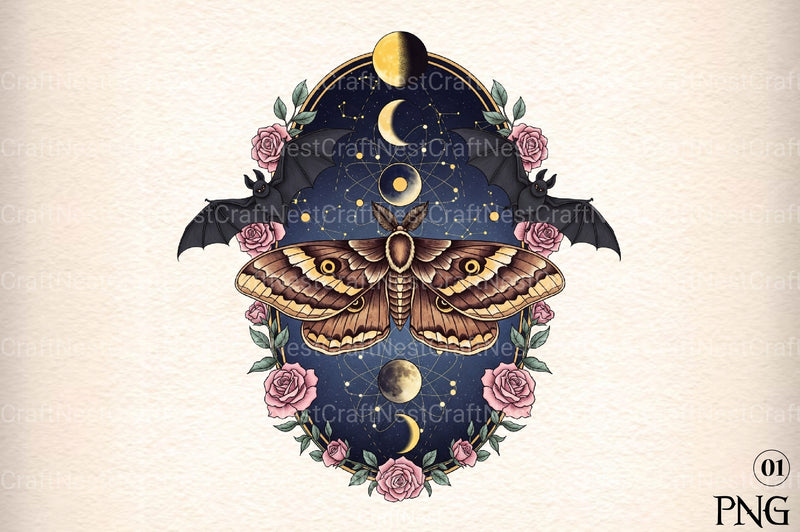 Gothic Moth Art Clipart Bundle - CraftNest - Digital Crafting and Art