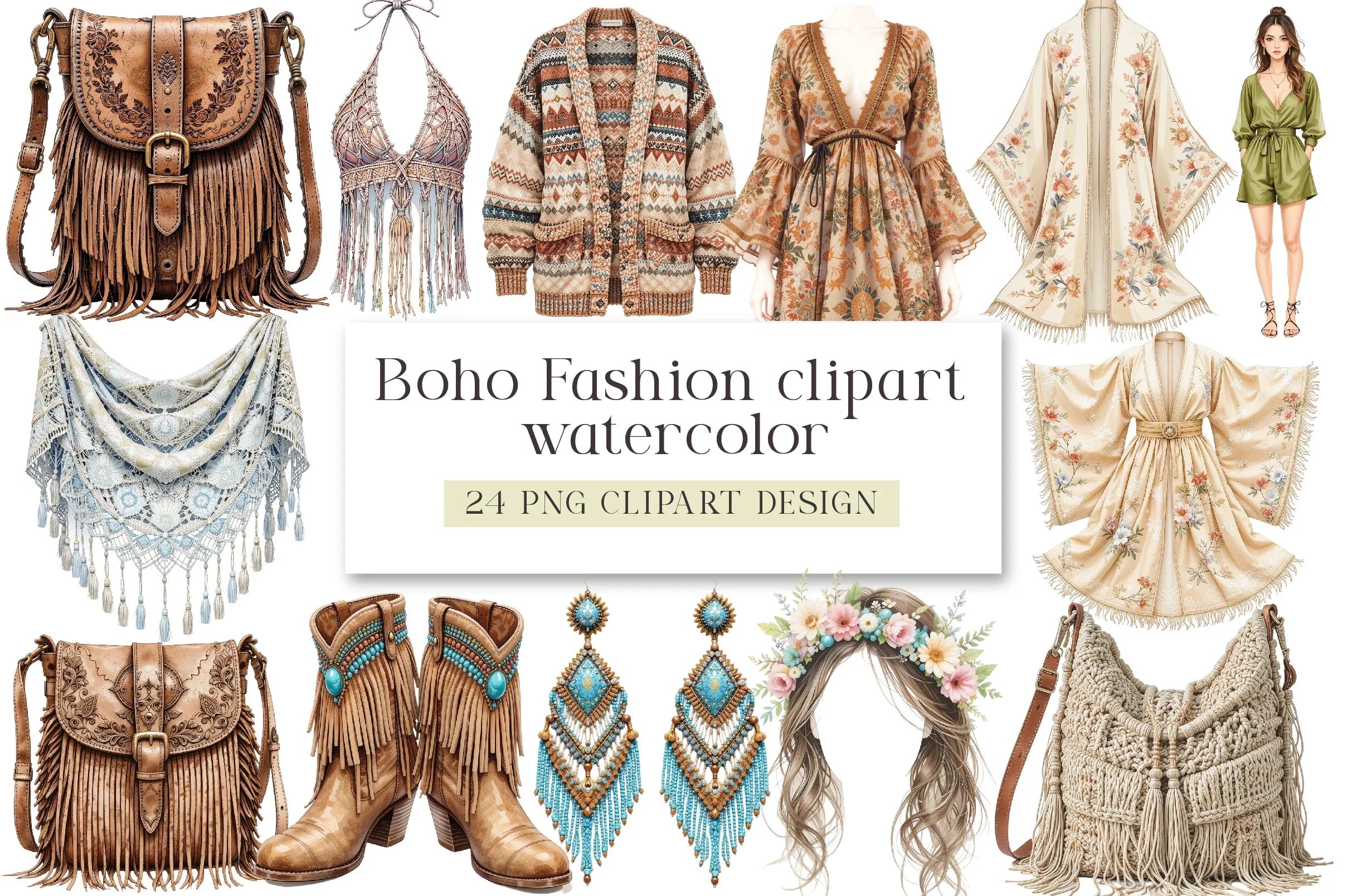 Boho Fashion Clipart Bundle - CraftNest - Digital Crafting and Art