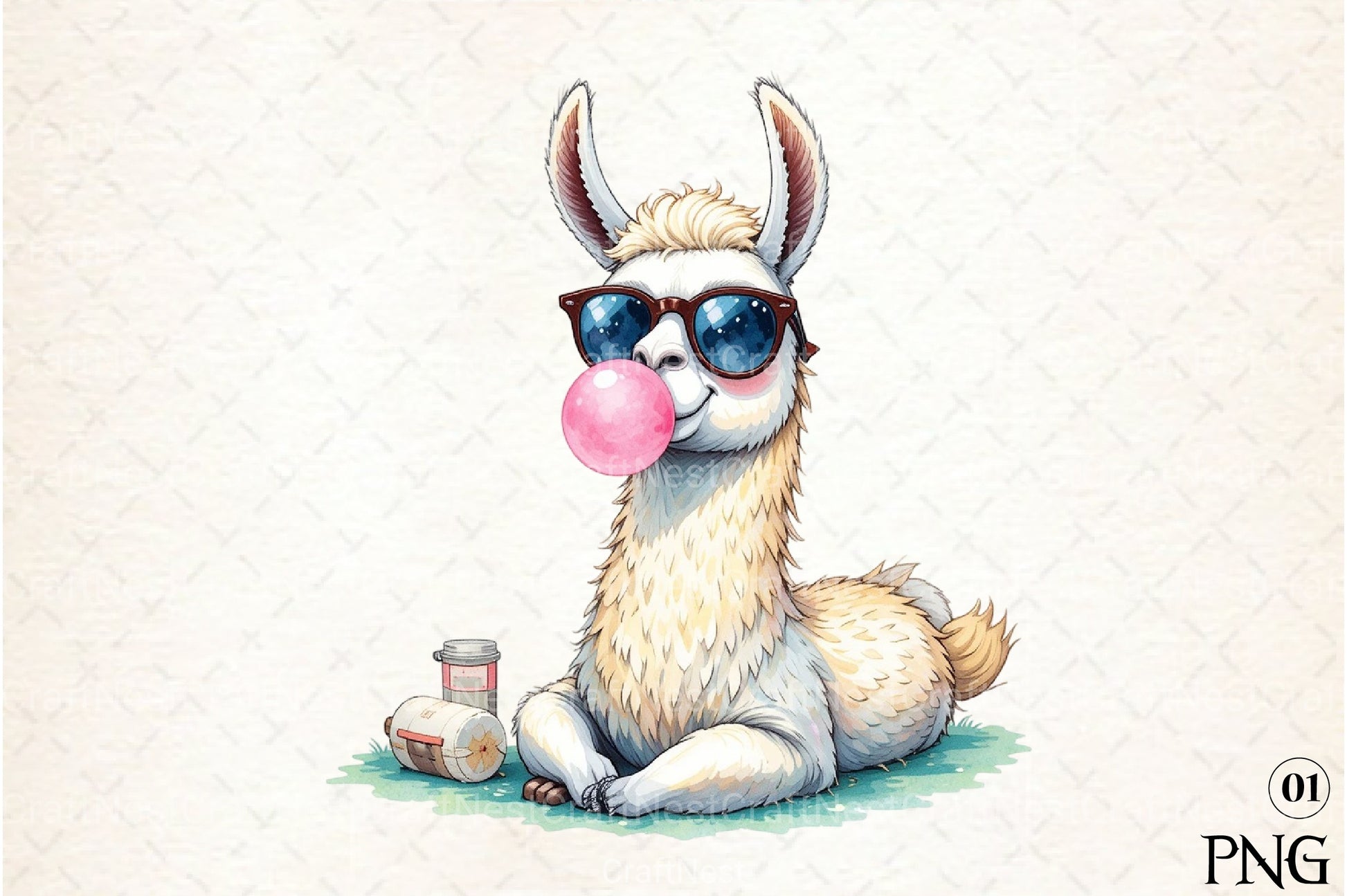 Funny Llama and Bubble Gum Clipart Bundle - CraftNest - Digital Crafting and Art