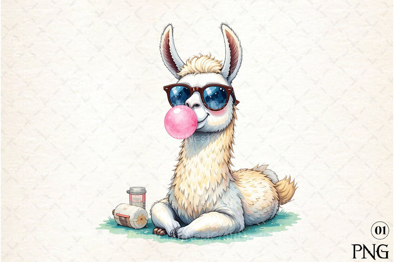 Funny Llama and Bubble Gum Clipart Bundle - CraftNest - Digital Crafting and Art