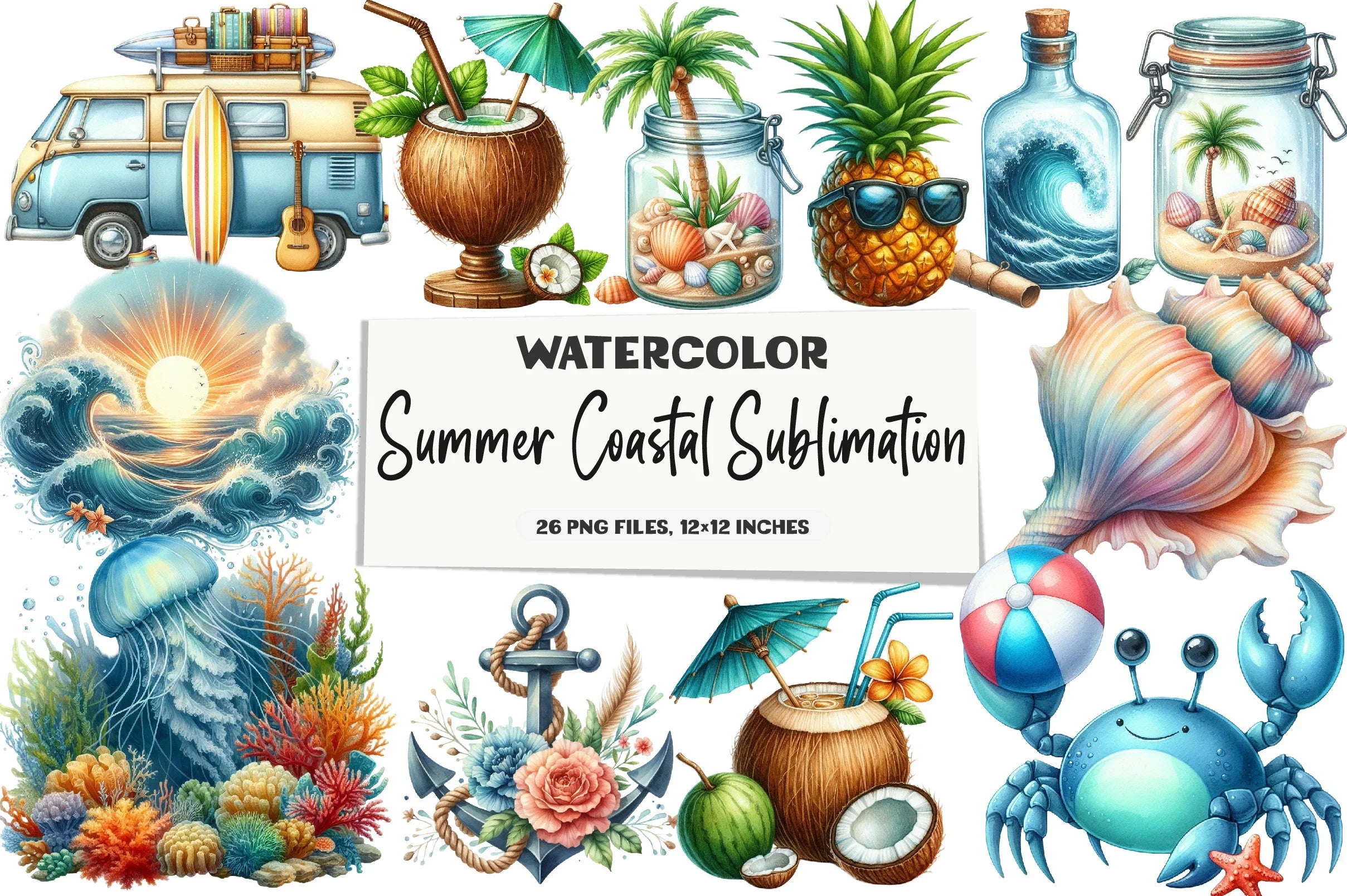 Summer Coastal Clipart Bundle - CraftNest - Digital Crafting and Art